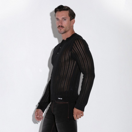 Knitted stripe henley sweater black