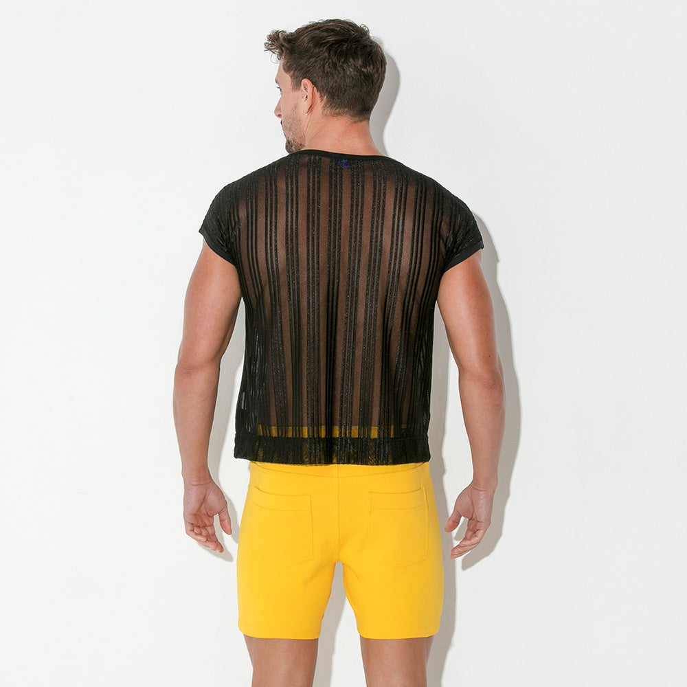 Camiseta cropped rejilla de raya negra