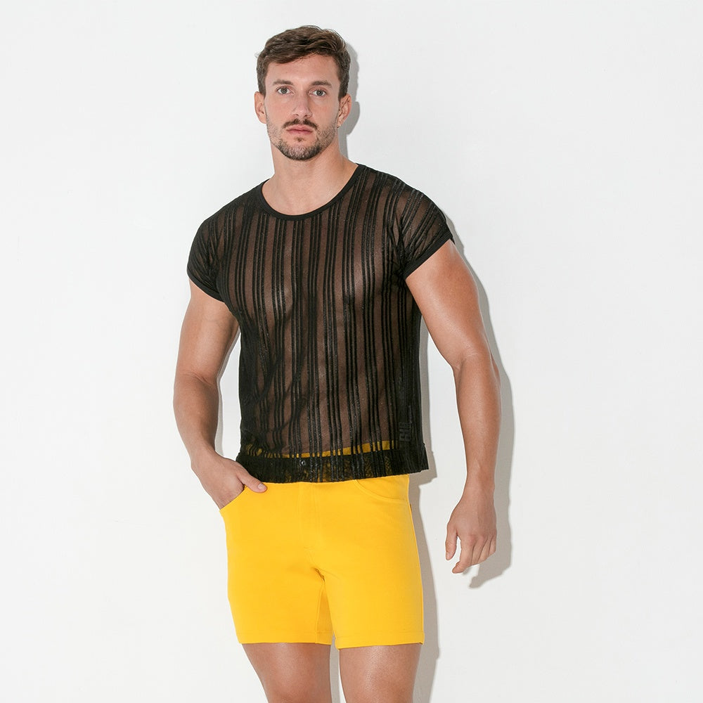 Camiseta cropped rejilla de raya negra