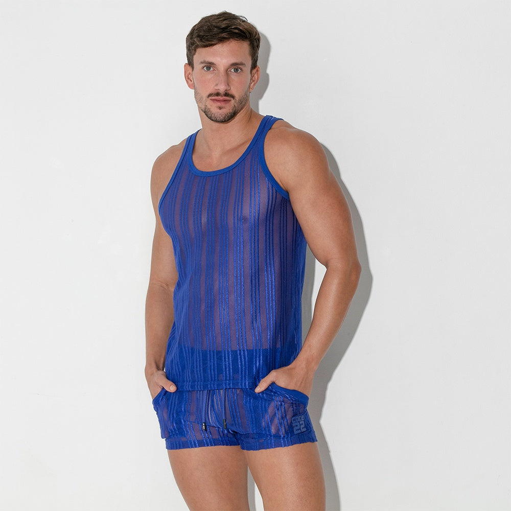 Camiseta tank rejilla de raya azul