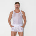 Camiseta tank rejilla de raya blanca
