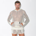 Sweat à capuche en jacquard ajouré blanc cassé