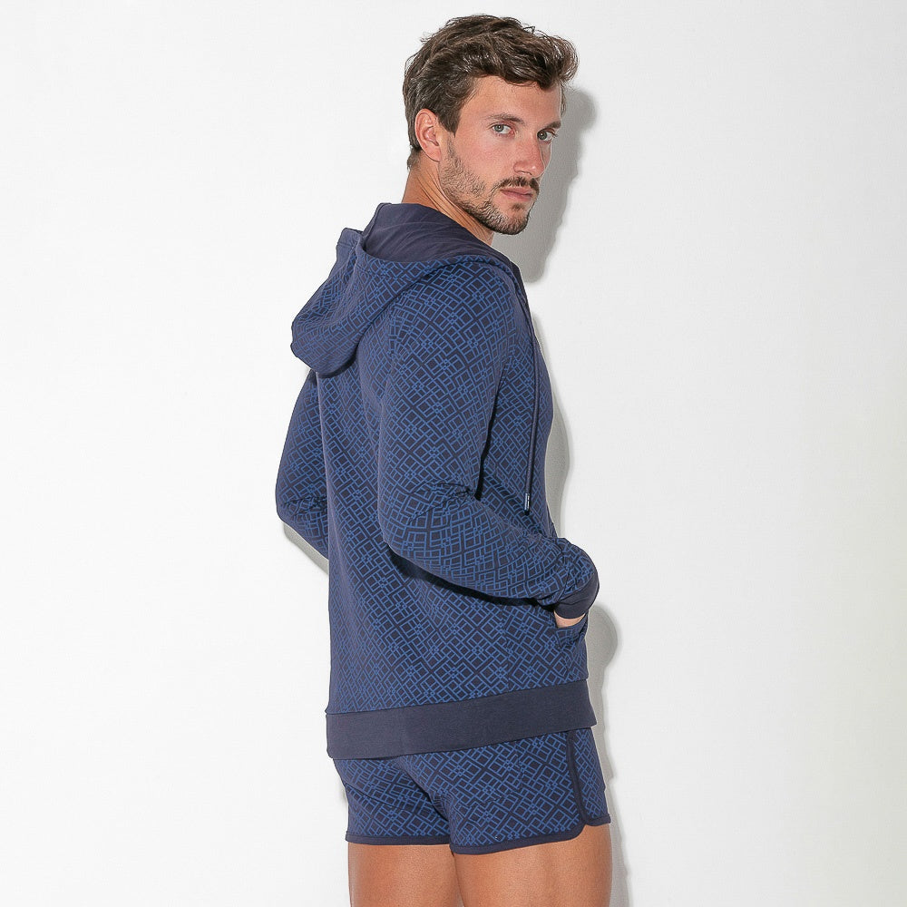 Geometric print hoodie navy blue