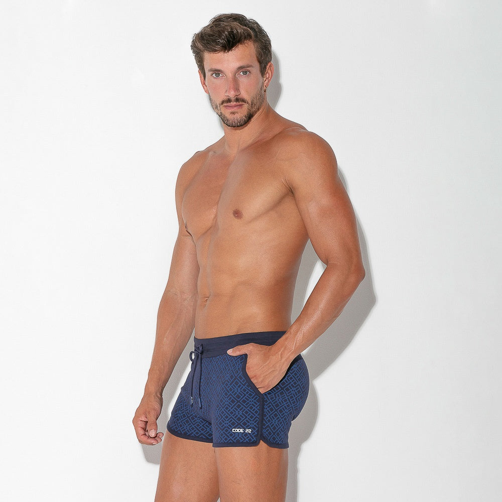 mini short imprimé géométrique bleu marine