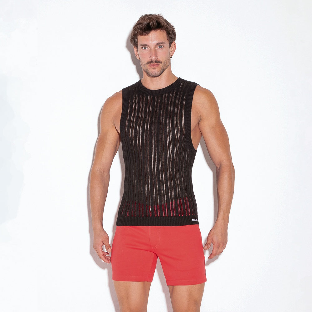 Camiseta tank de punto rayas negro