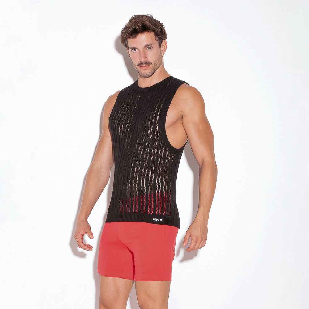 Camiseta tank de punto rayas negro