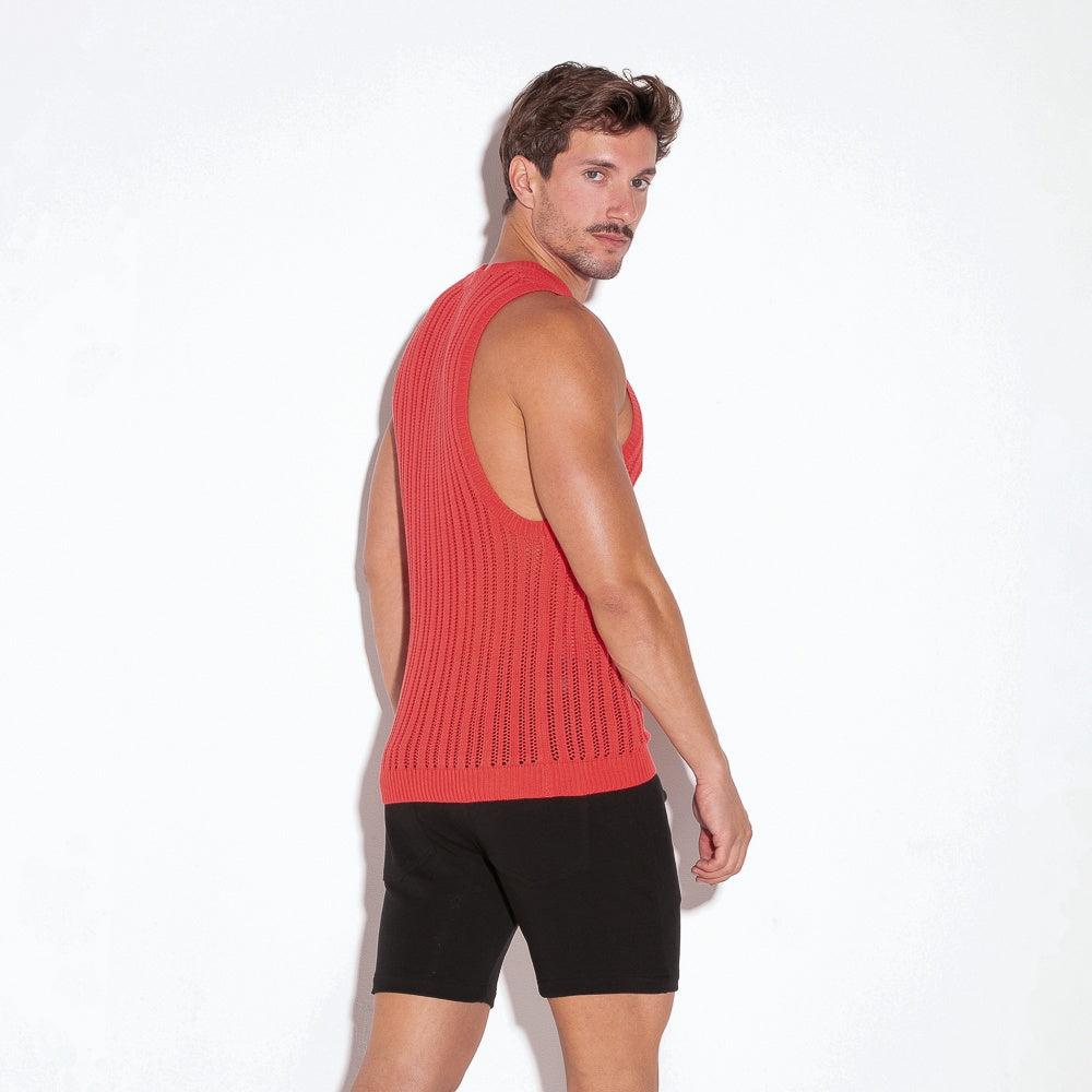 Camiseta tank de punto rayas coral