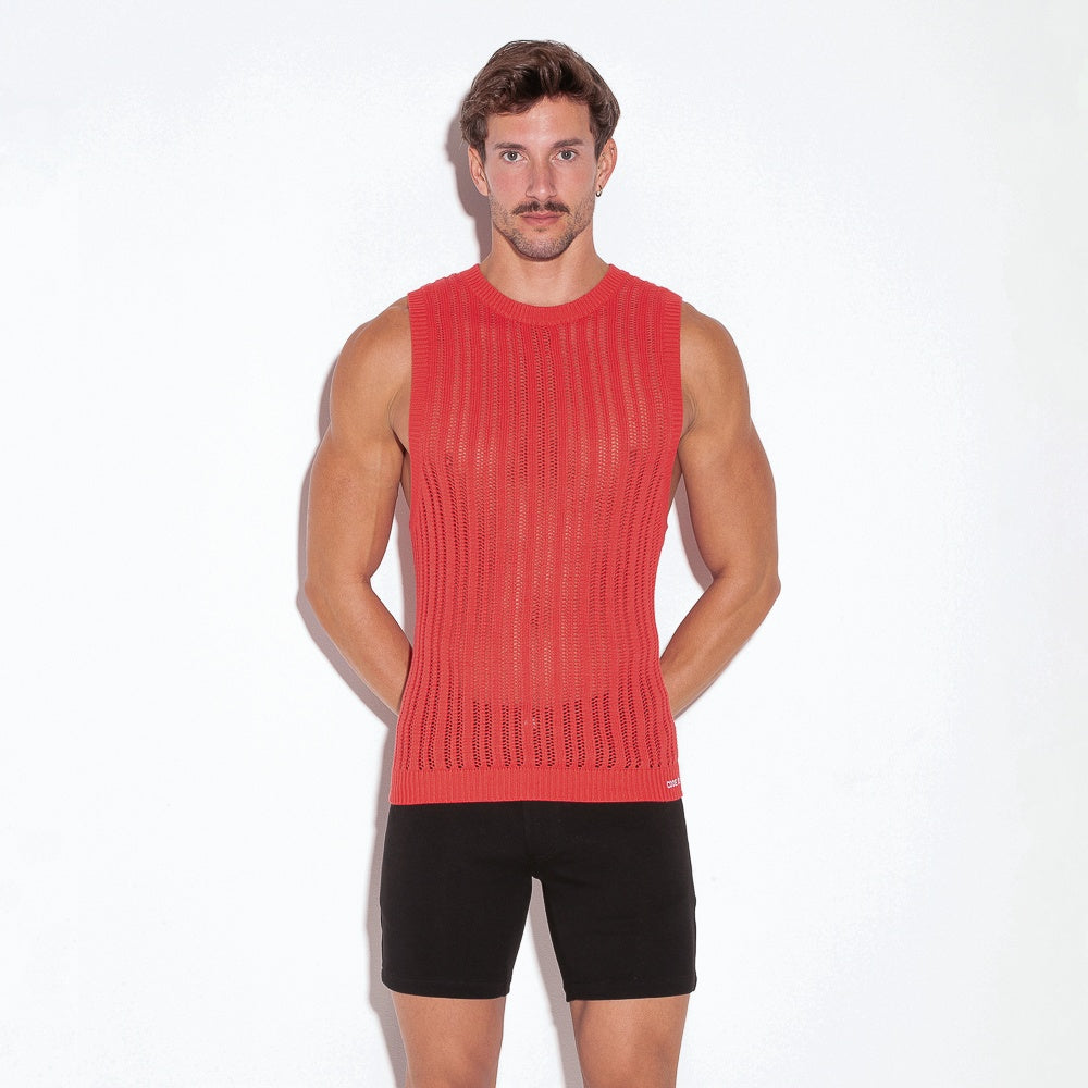 Camiseta tank de punto rayas coral