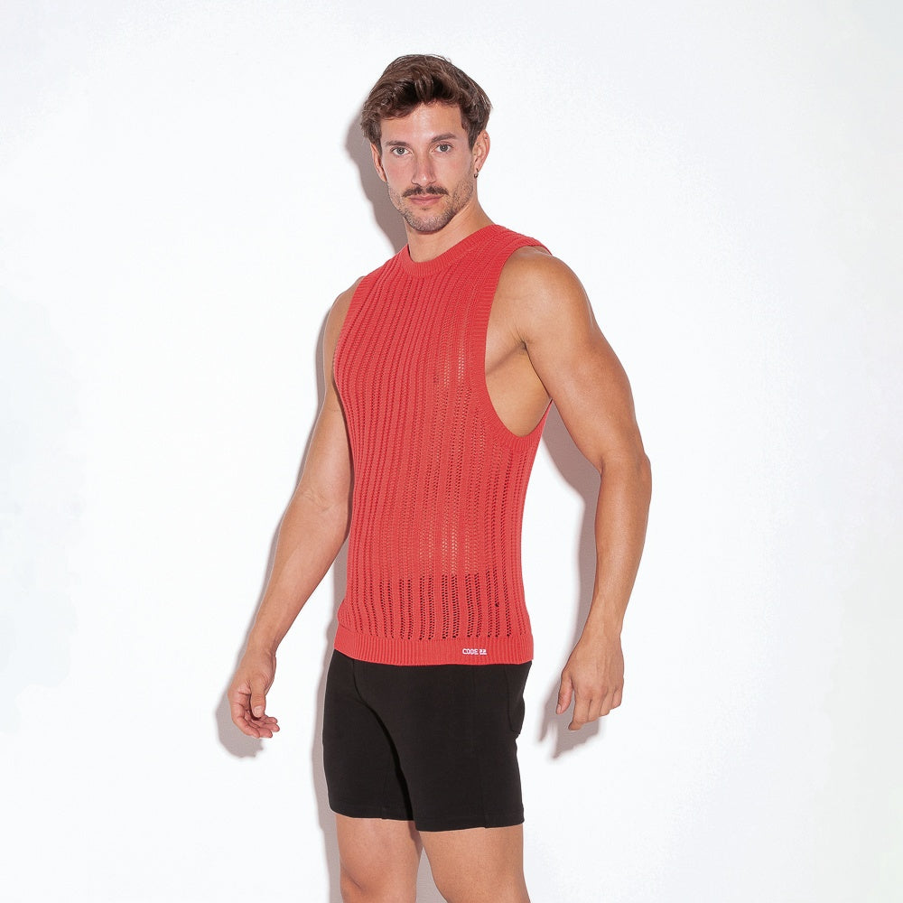 Camiseta tank de punto rayas coral
