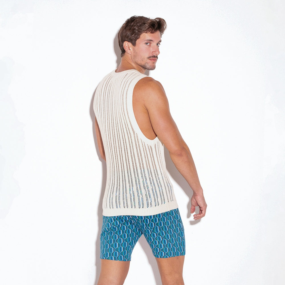 Camiseta tank de punto rayas blanco roto