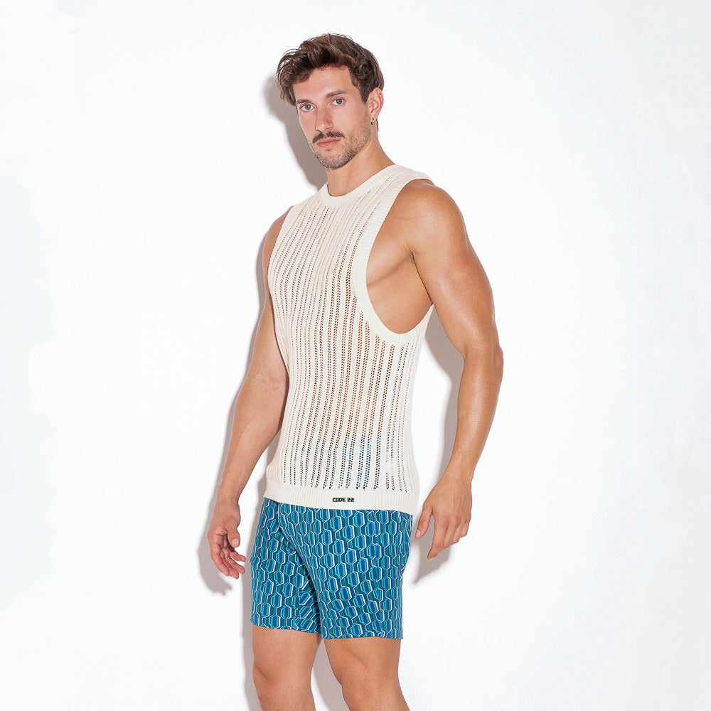 Camiseta tank de punto rayas blanco roto