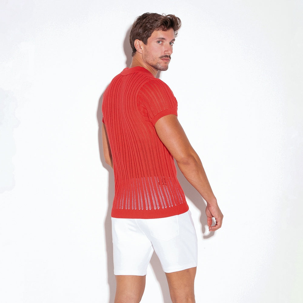Polo rayé en maille corail