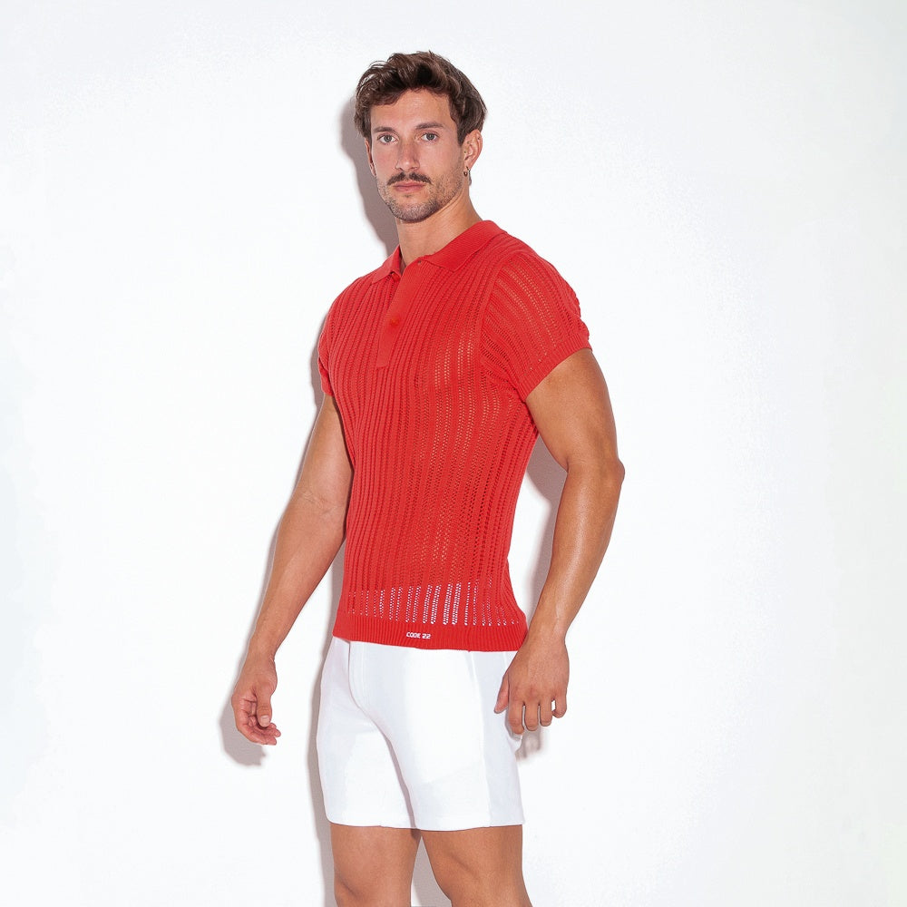 Polo rayé en maille corail