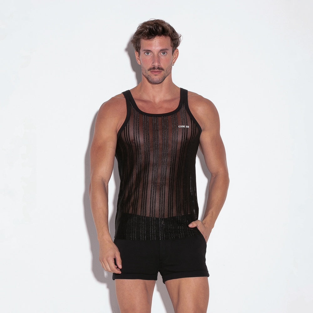 Camiseta tank rejilla de raya negro