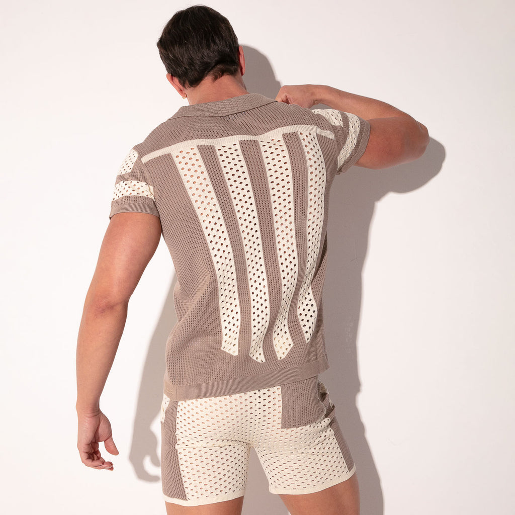 MOSAIC KNIT SHIRT TAUPE