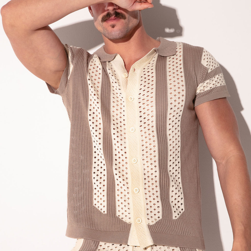 MOSAIC KNIT SHIRT TAUPE