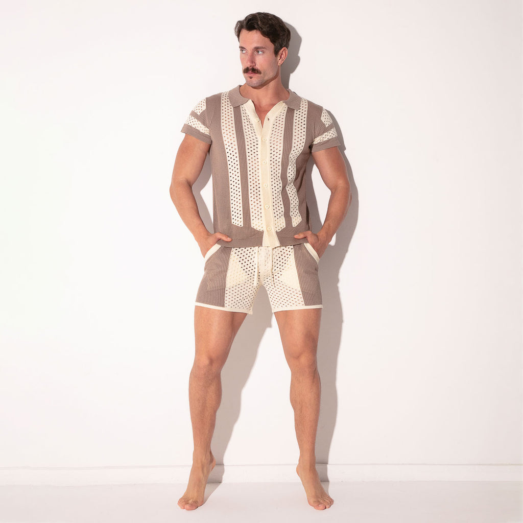 MOSAIC KNIT SHIRT TAUPE