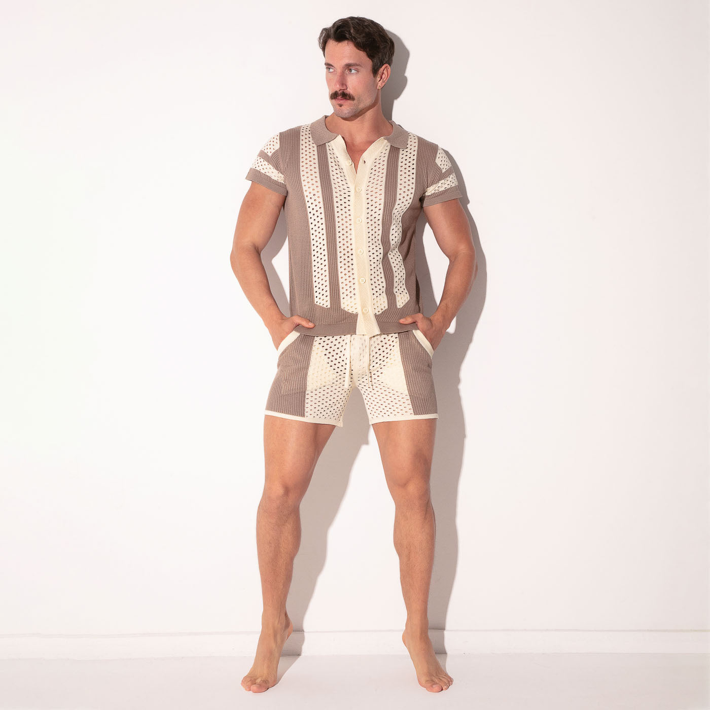 MOSAIC KNIT SHIRT TAUPE