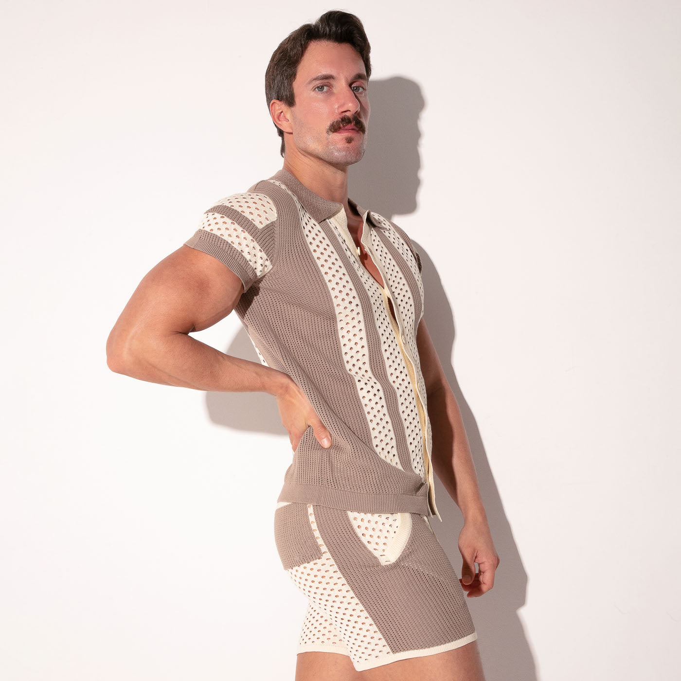 MOSAIC KNIT SHIRT TAUPE