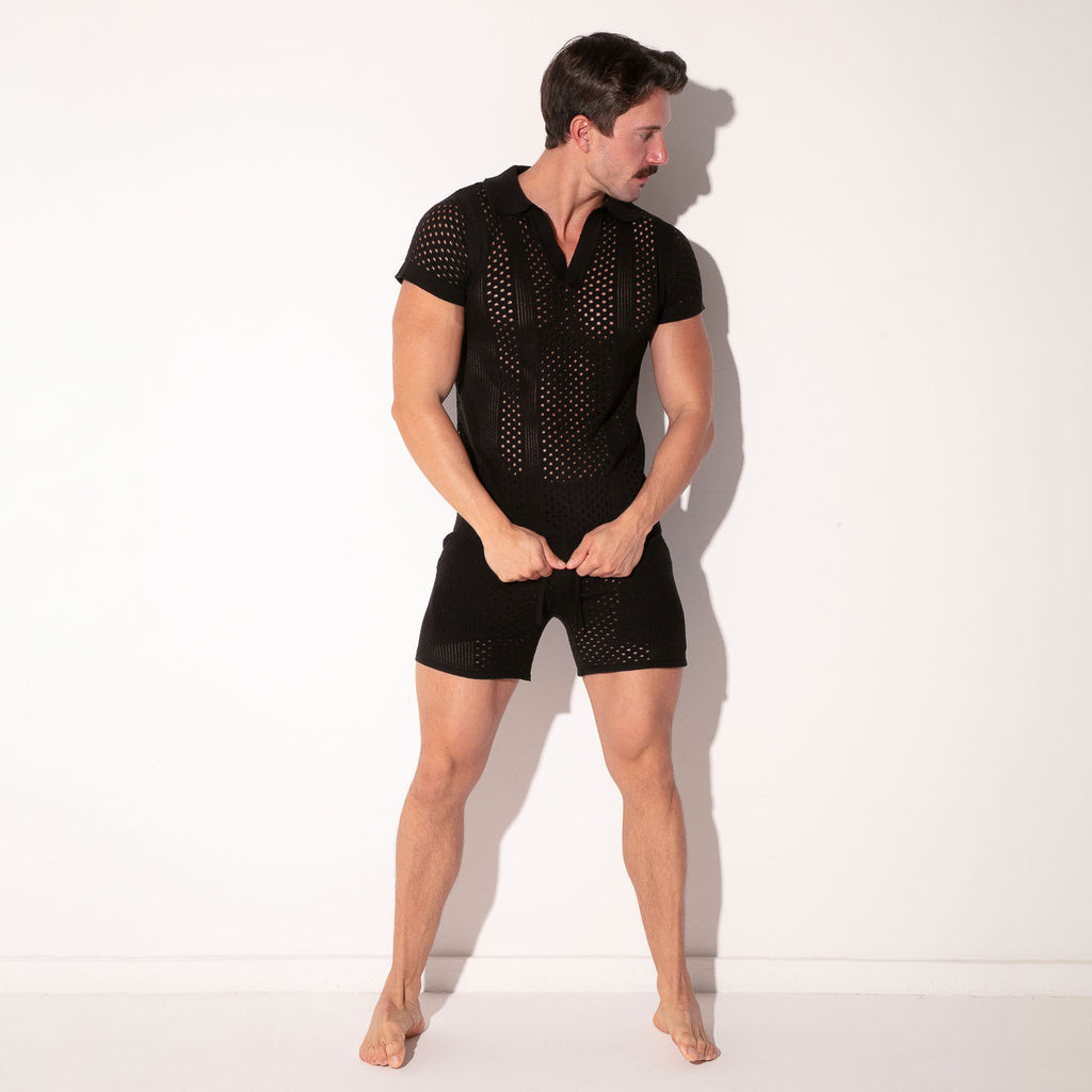 MOSAIC KNIT POLO BLACK