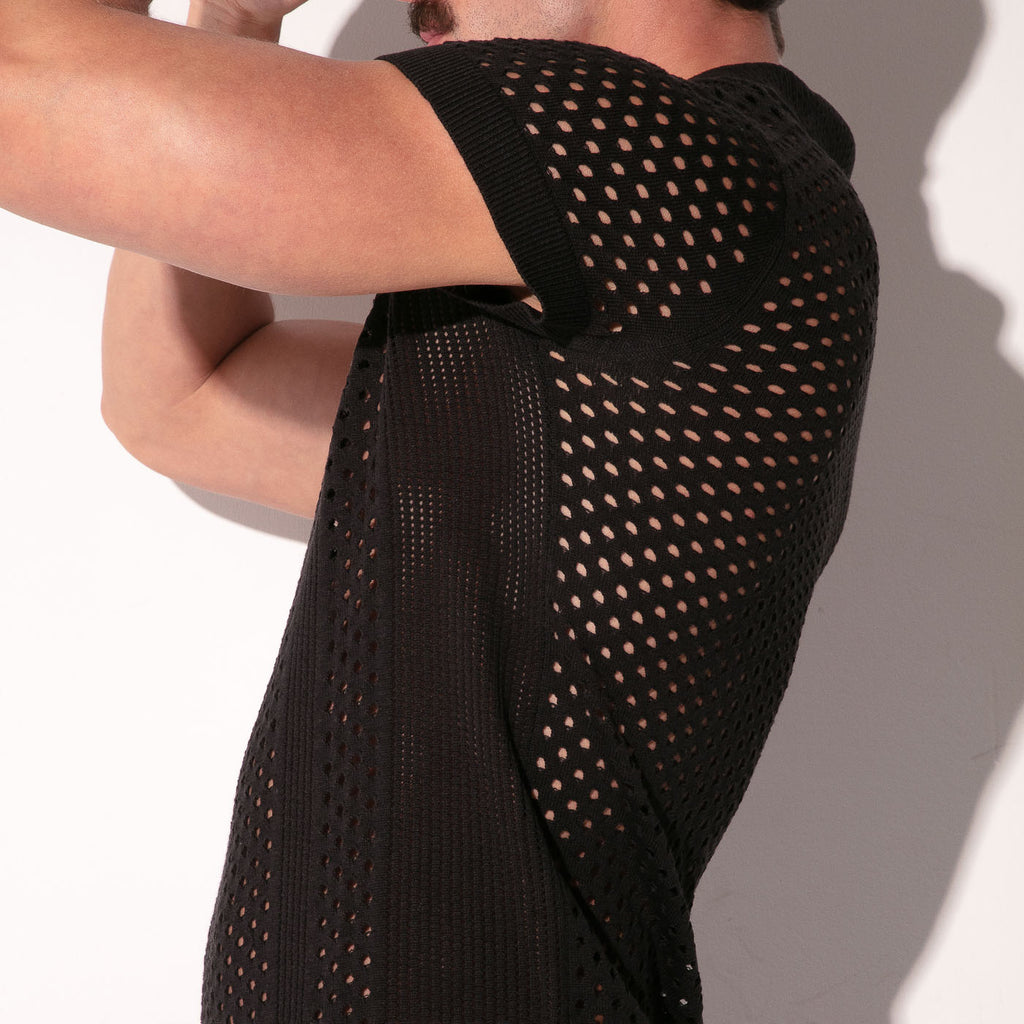 MOSAIC KNIT POLO BLACK