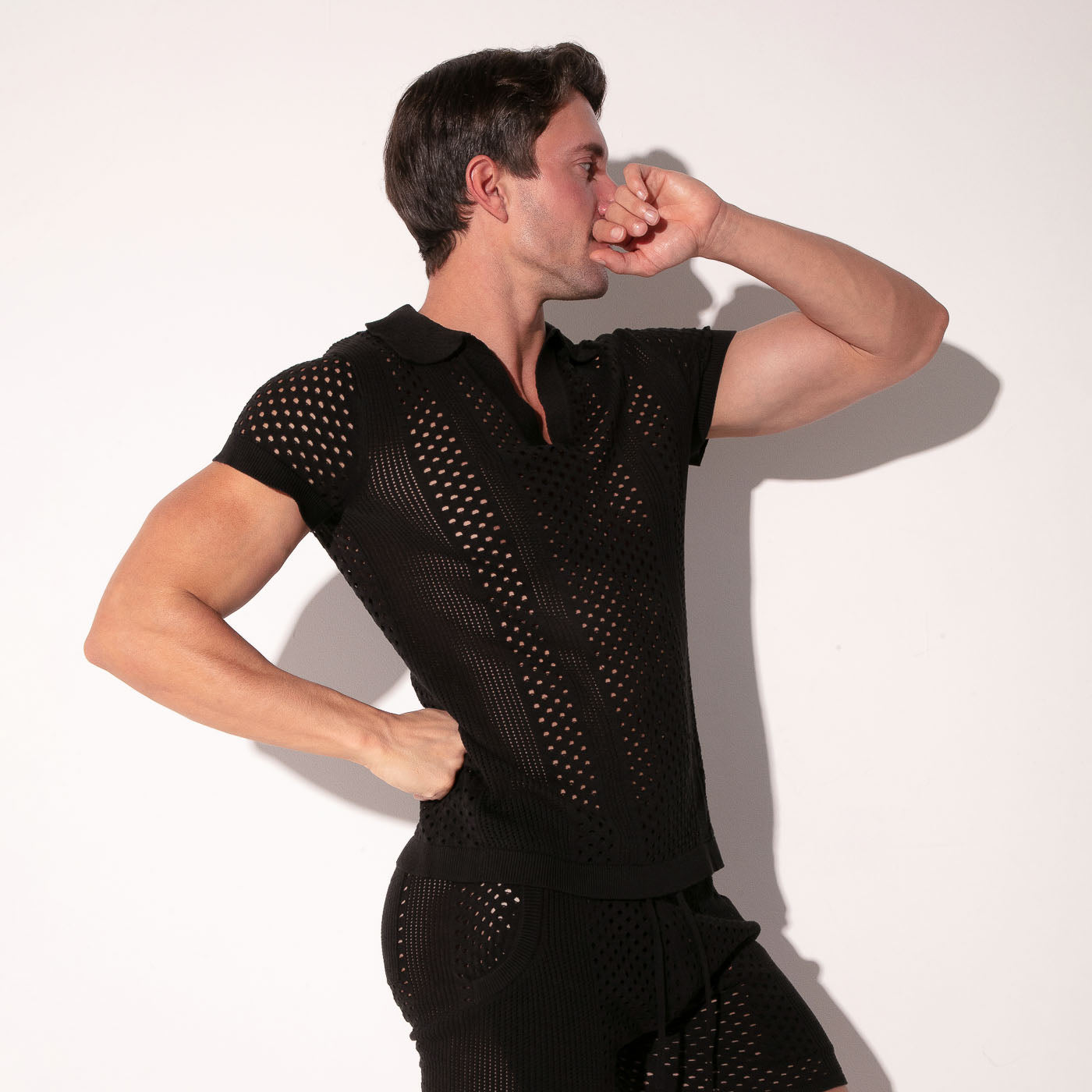 MOSAIC KNIT POLO BLACK