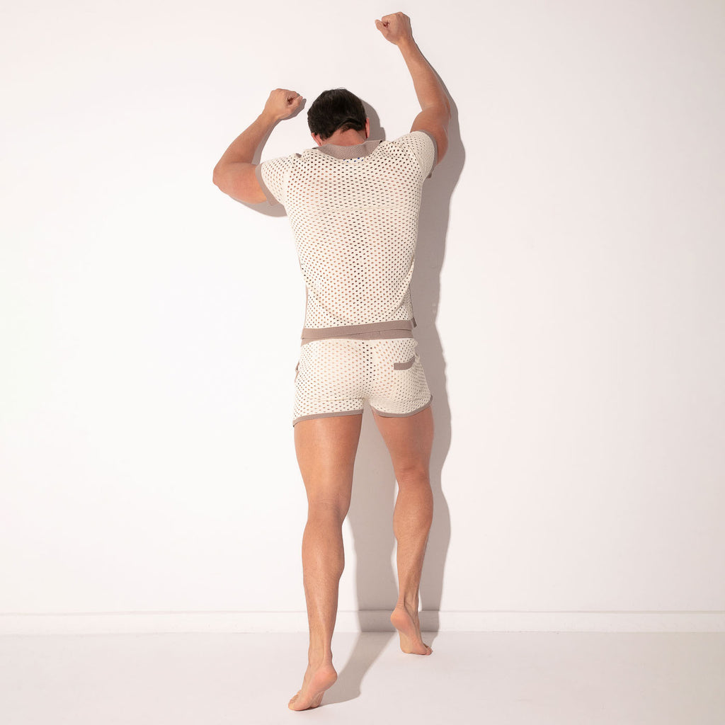 MOSAIC KNIT POLO TAUPE