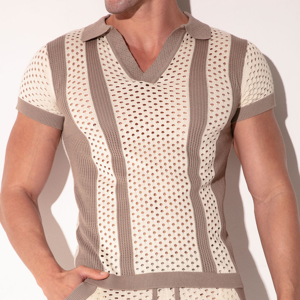 MOSAIC KNIT POLO TAUPE