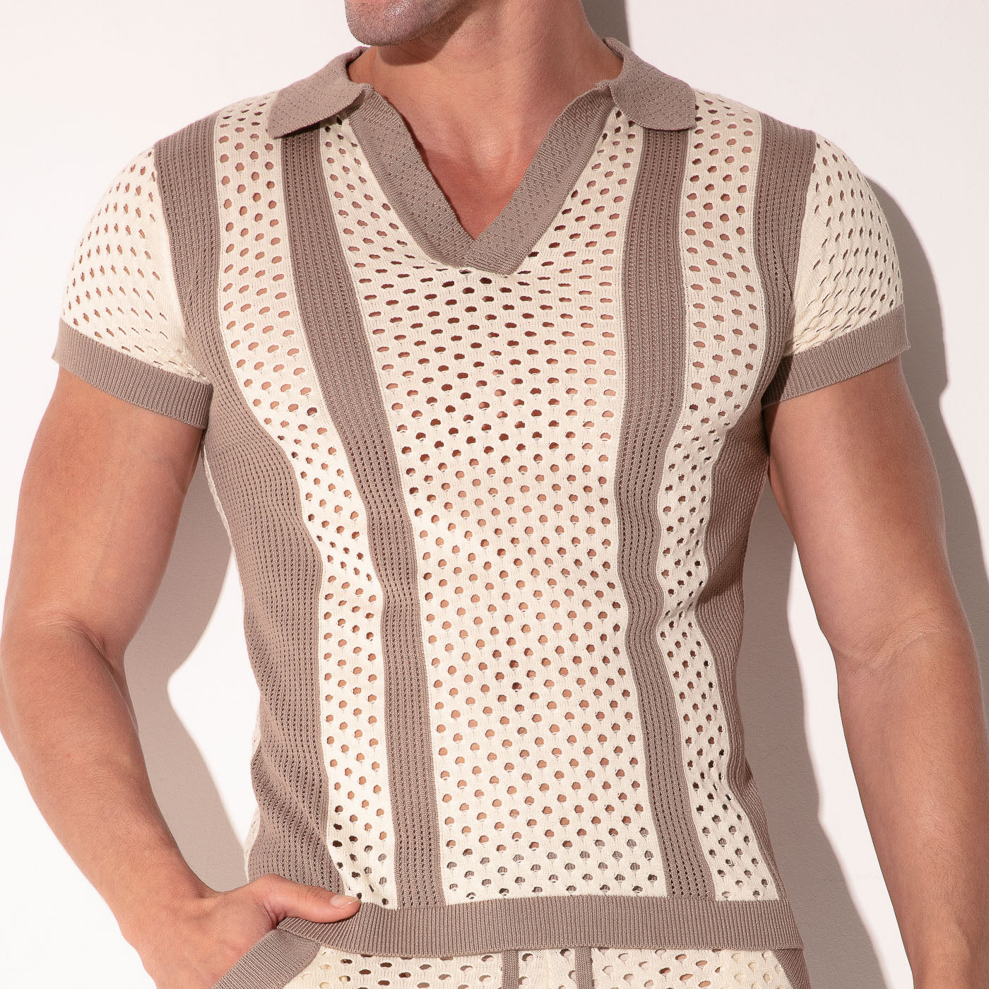 MOSAIC KNIT POLO TAUPE