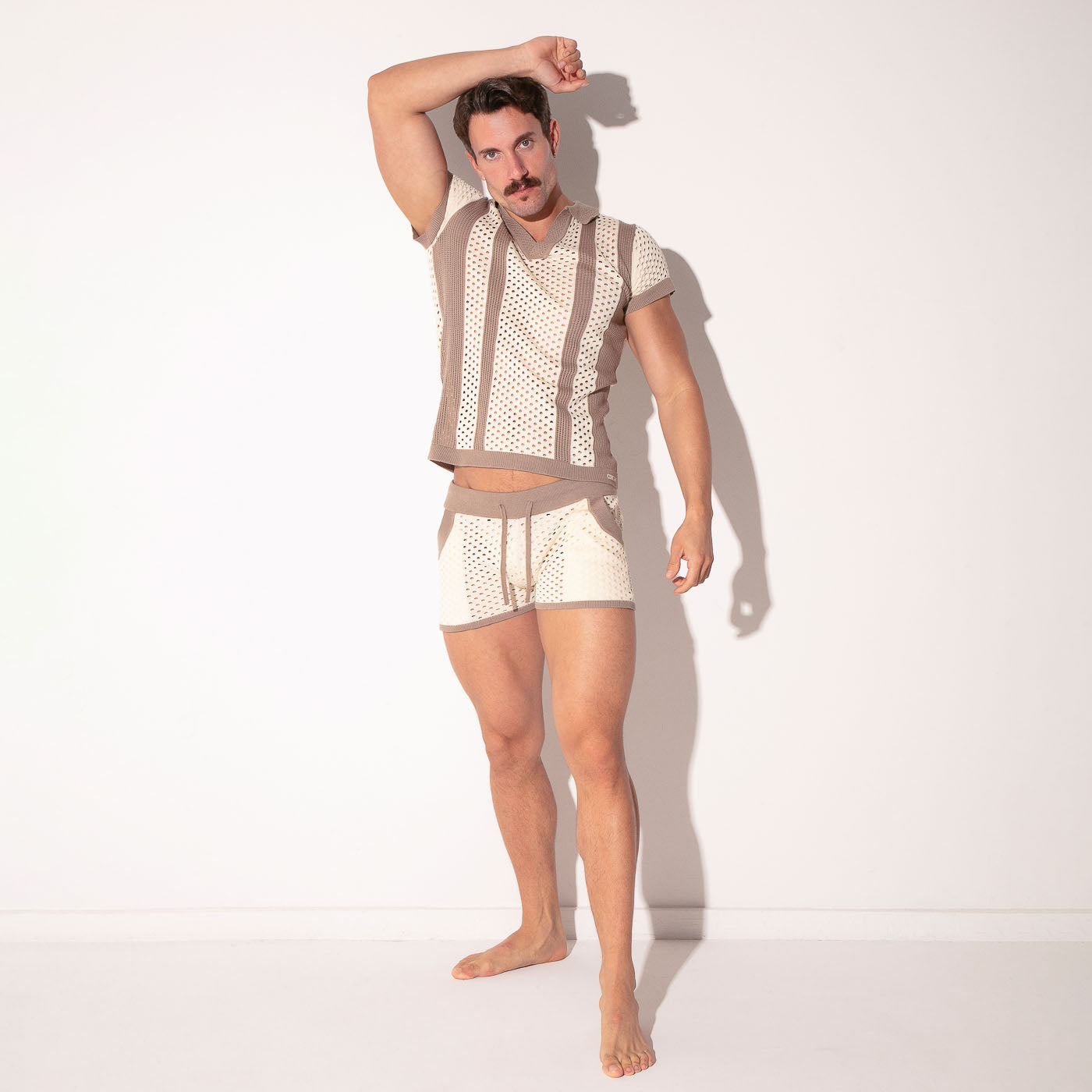 MOSAIC KNIT POLO TAUPE