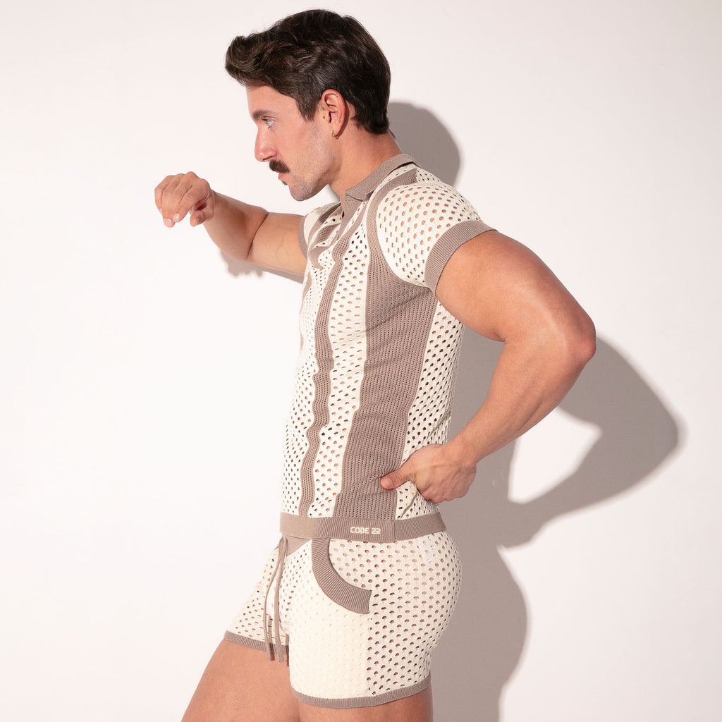 MOSAIC KNIT POLO TAUPE