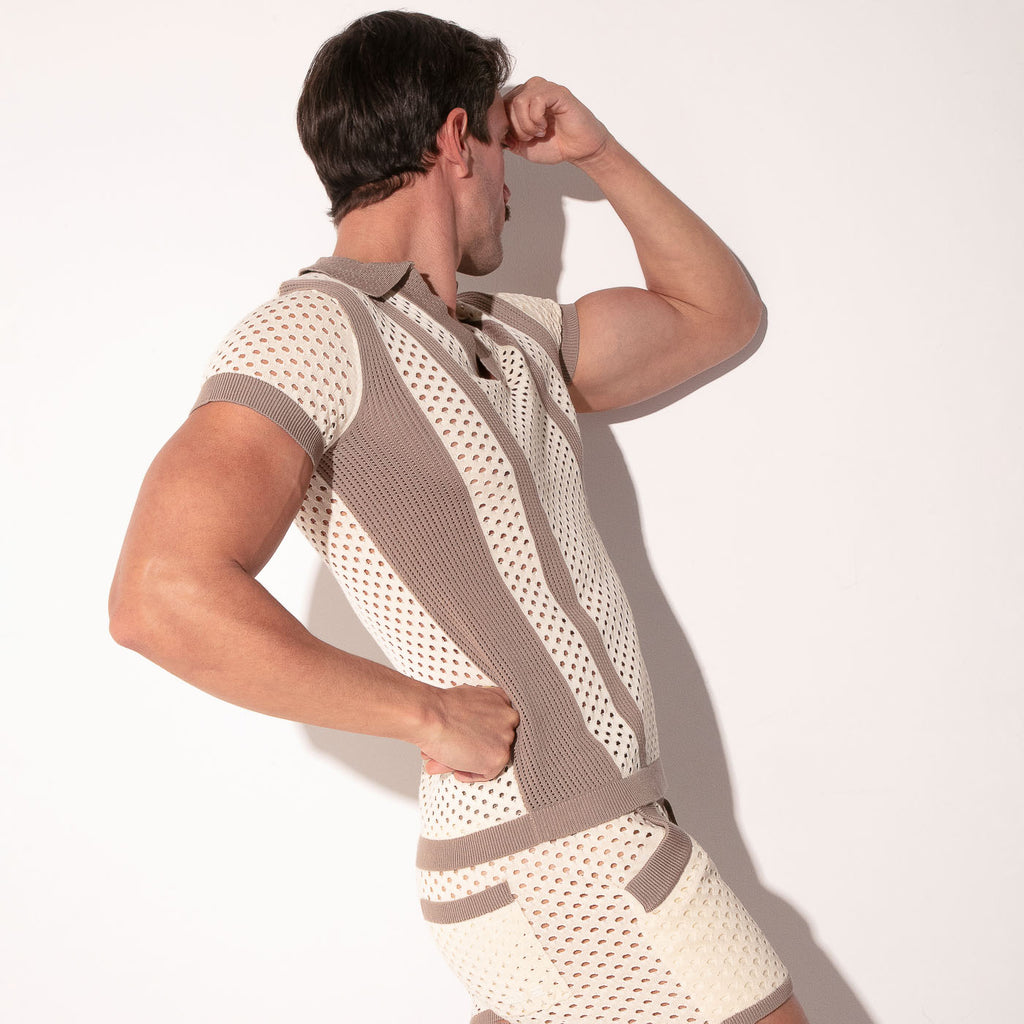MOSAIC KNIT POLO TAUPE