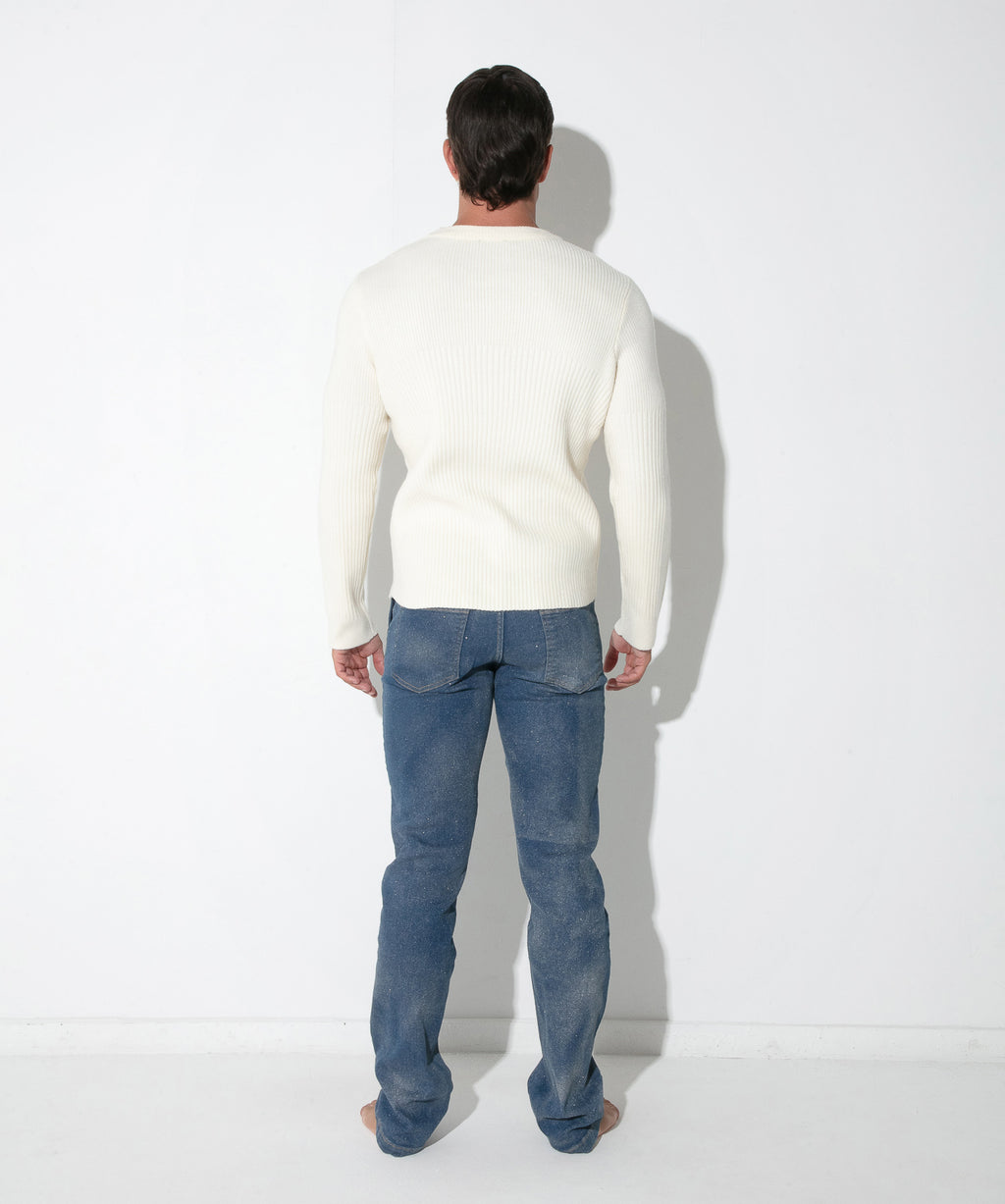 pull côtelé ribbed écru