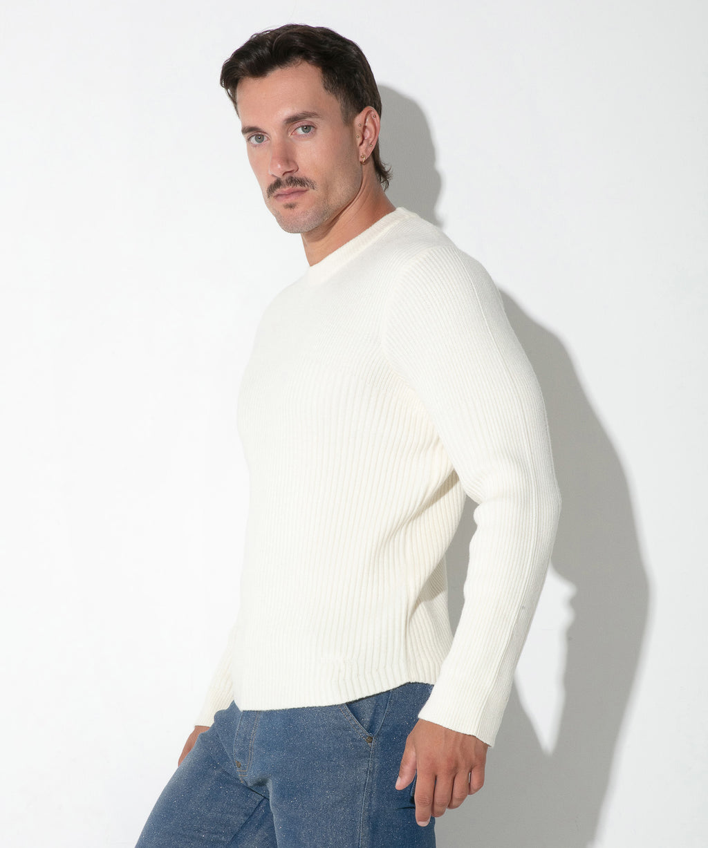 pull côtelé ribbed écru
