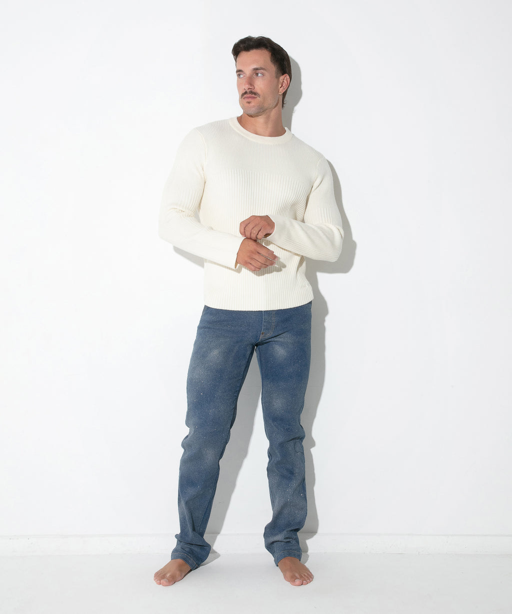 pull côtelé ribbed écru