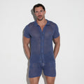 CODE 22 men's blue crochet knit button shirt