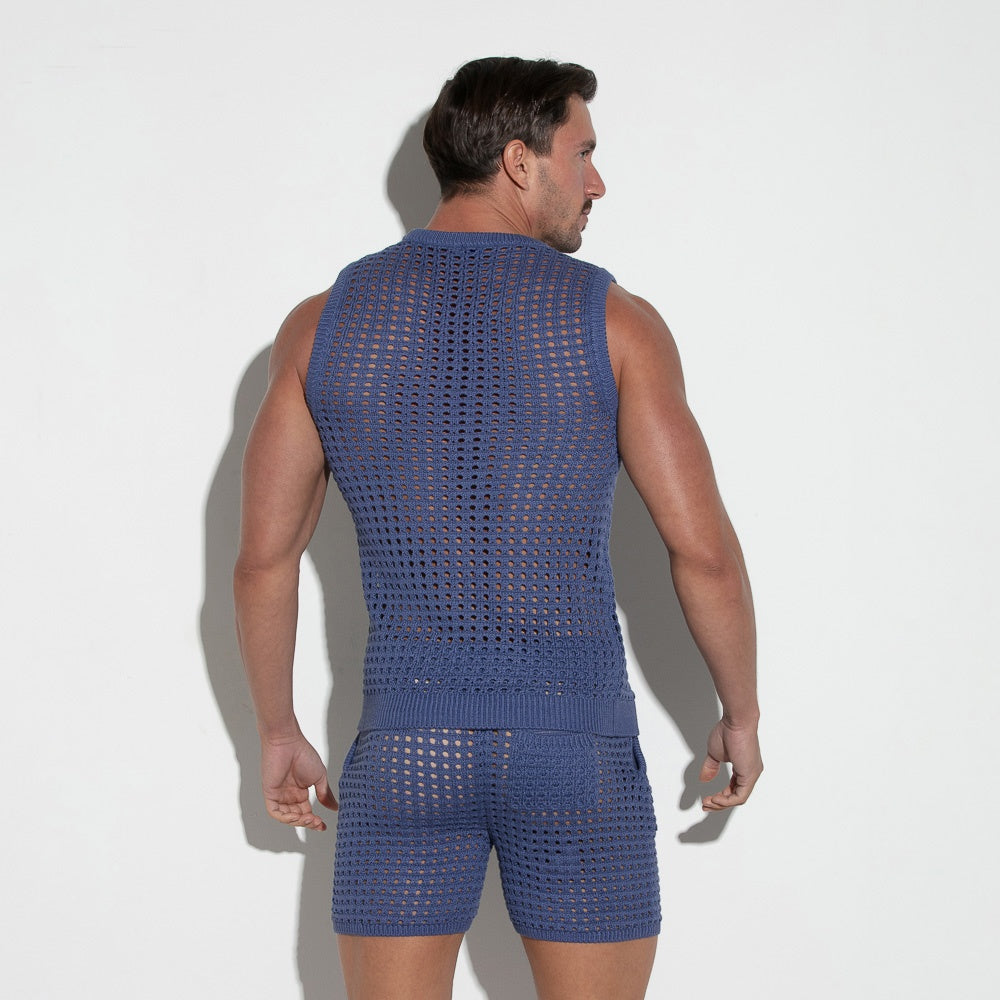 Camiseta tank de punto de croché azul