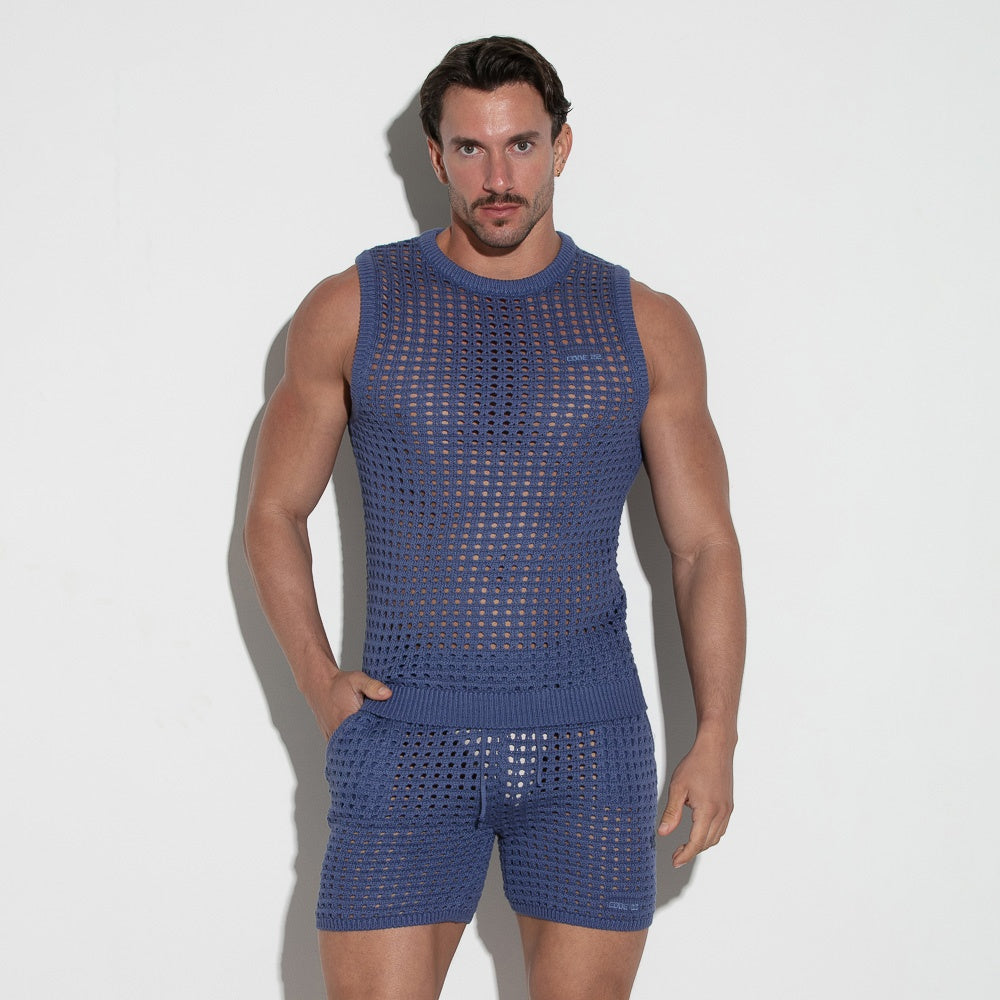 Camiseta tank de punto de croché azul