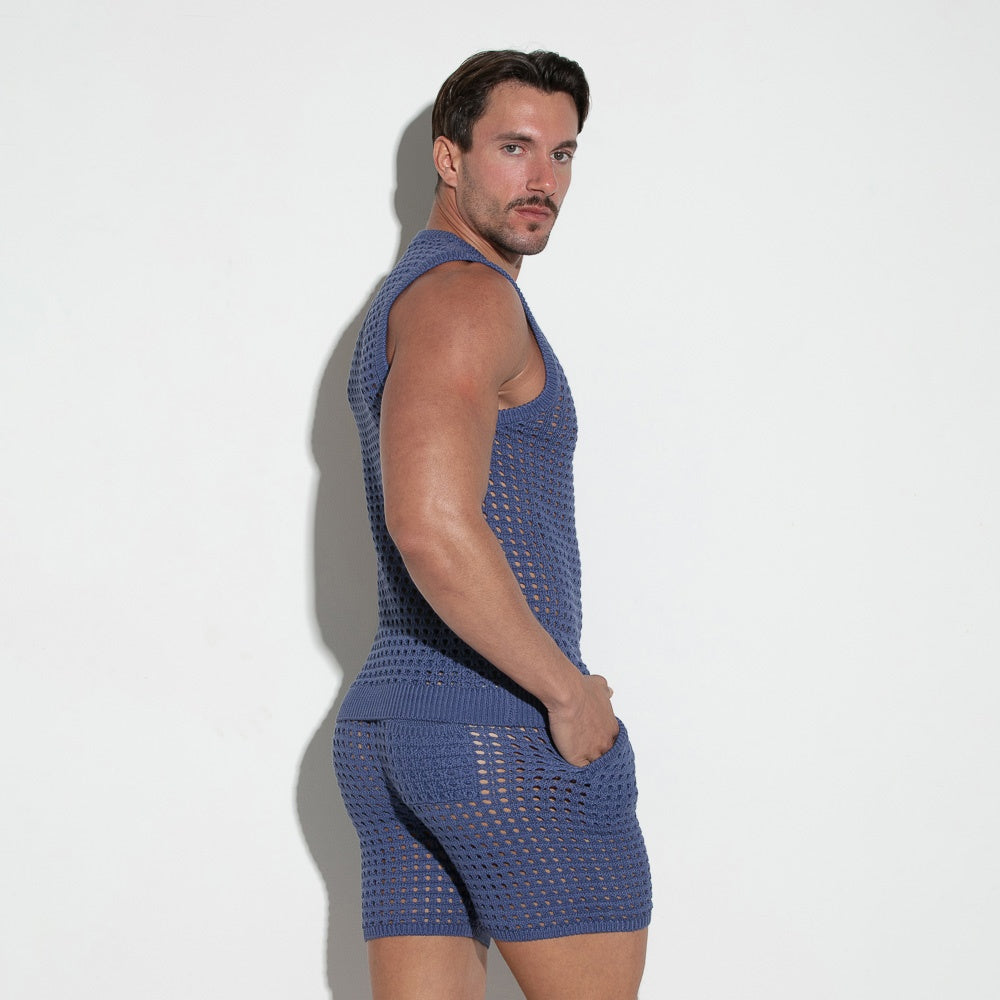 Camiseta tank de punto de croché azul