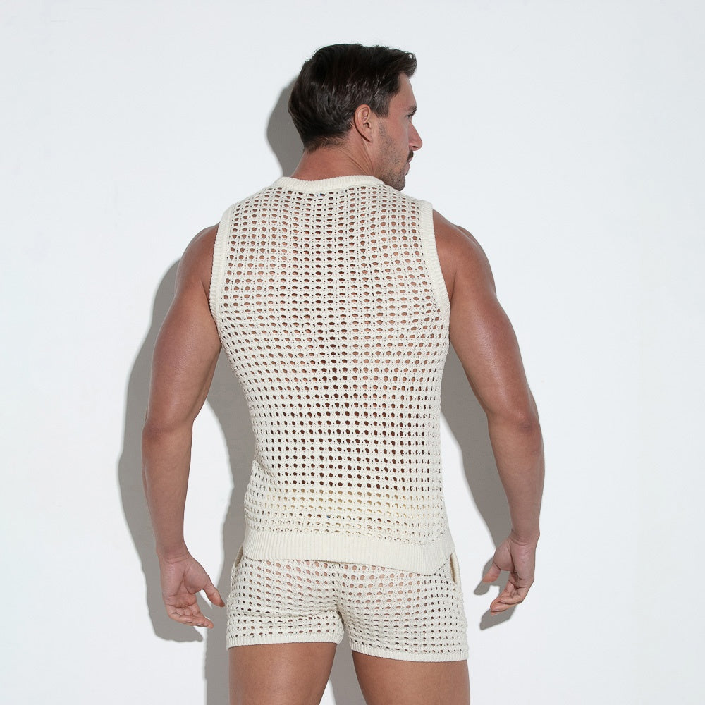 Camiseta tank de punto de croché blanco roto