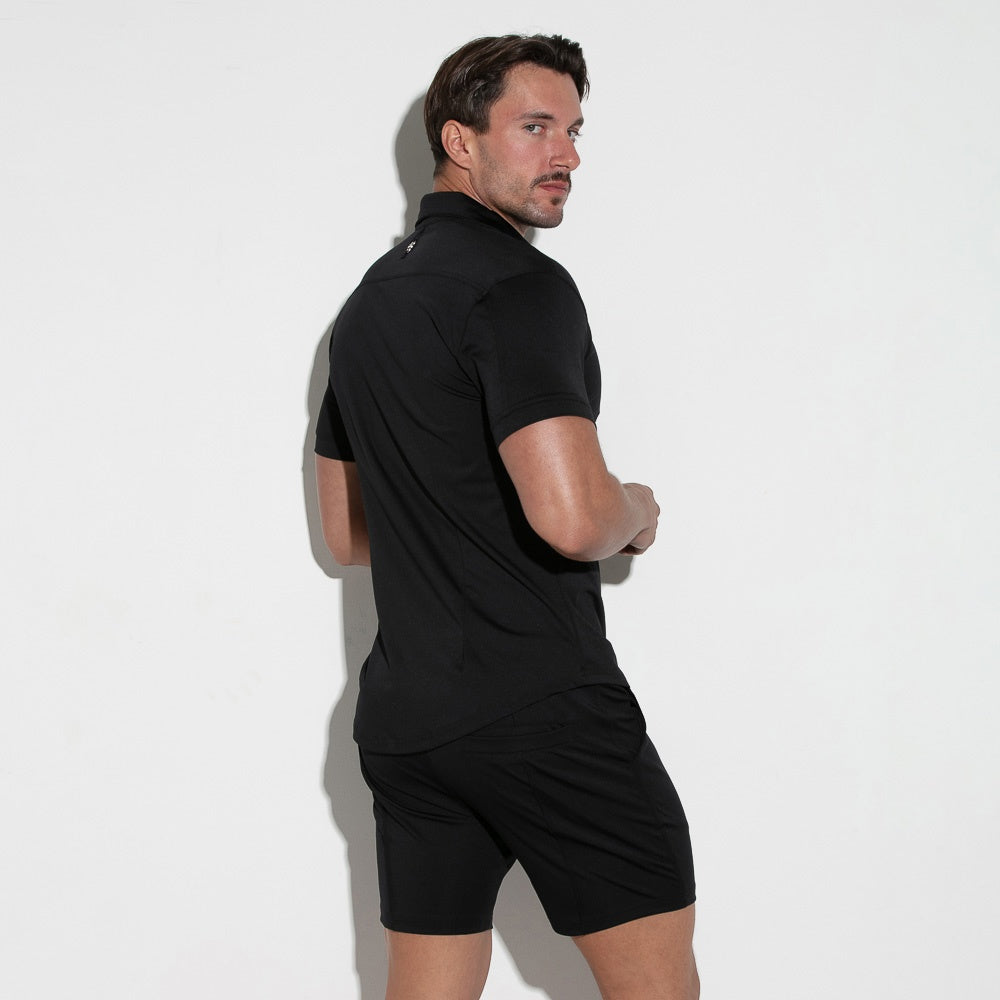 Camisa de manga corta stretch silky negro