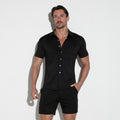 Chemise noire à manches courtes en soie stretch