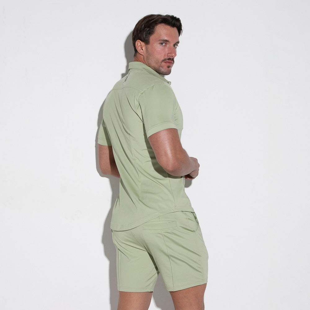 Camisa de manga corta stretch silky caqui
