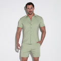 Chemise kaki à manches courtes en soie stretch