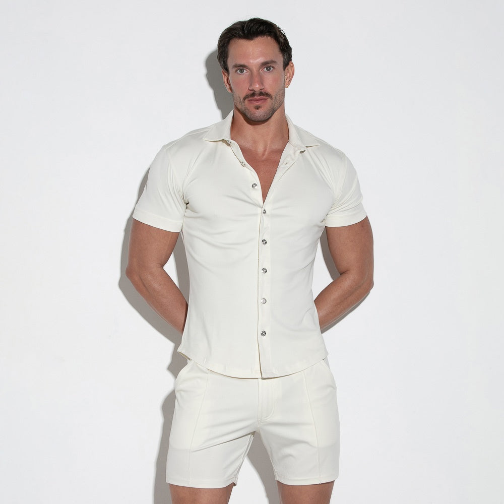 Camisa de manga corta stretch silky blanco roto