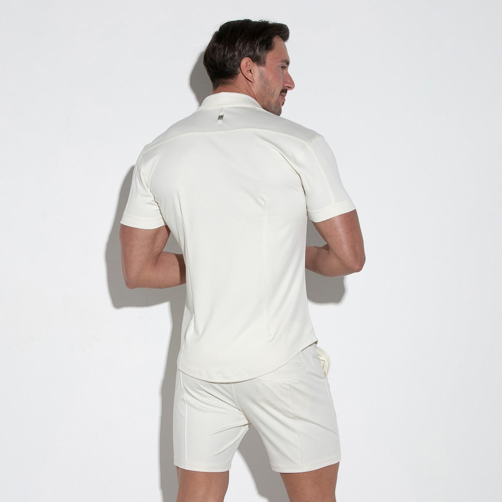 Camisa de manga corta stretch silky blanco roto