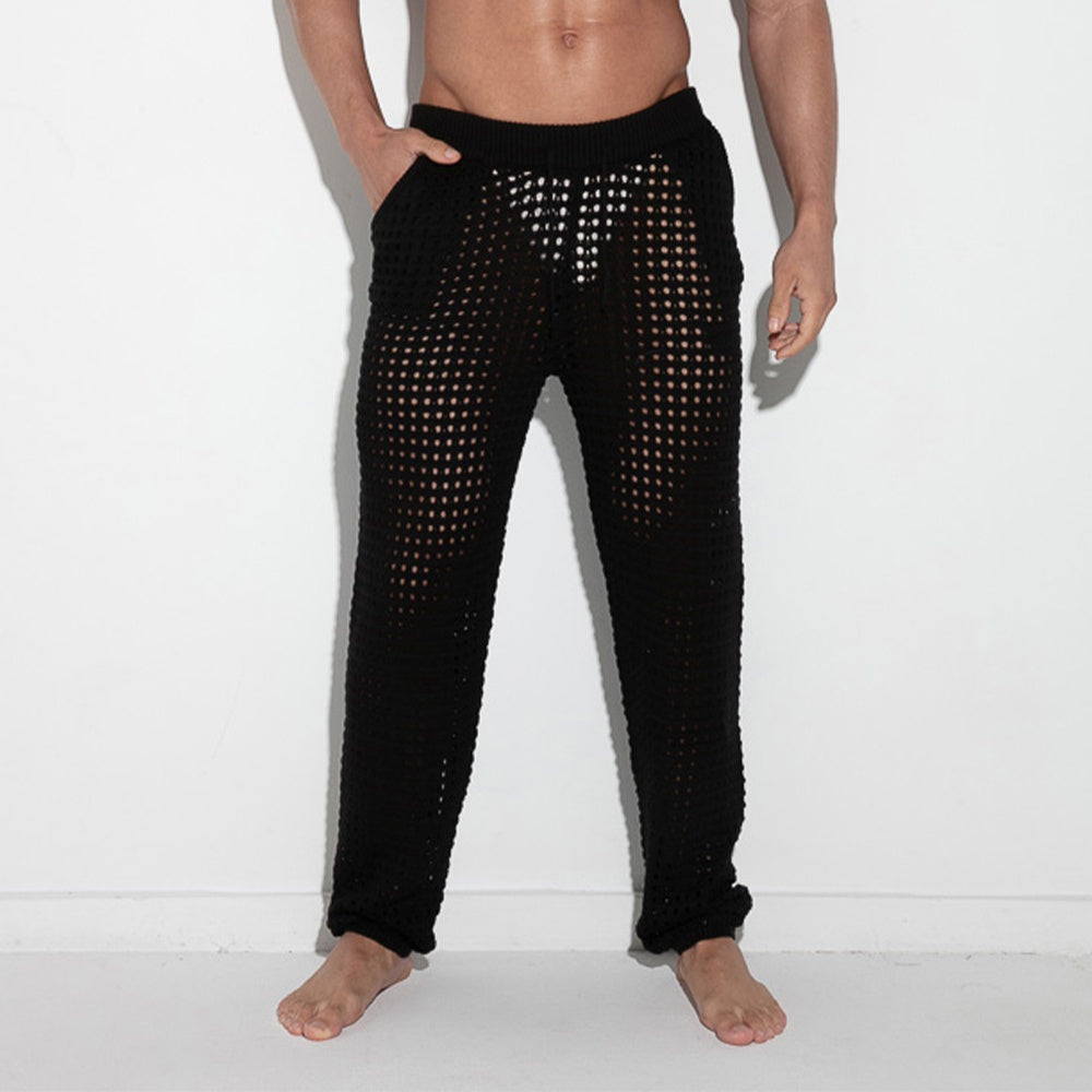 Crochet knit pant black