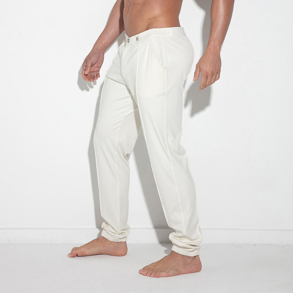 Silky cuffed stretch pant off-white