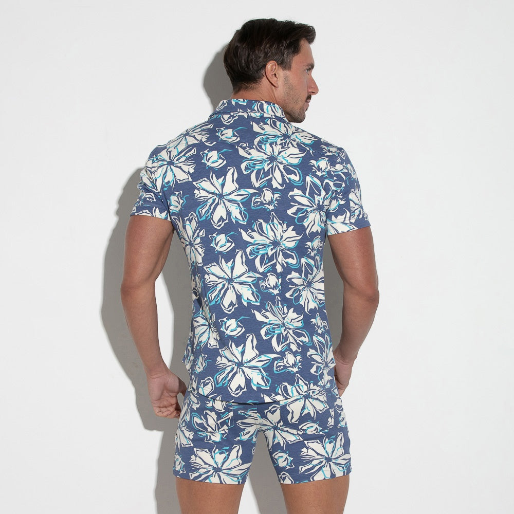 Camisa elástica slim fit azul marino