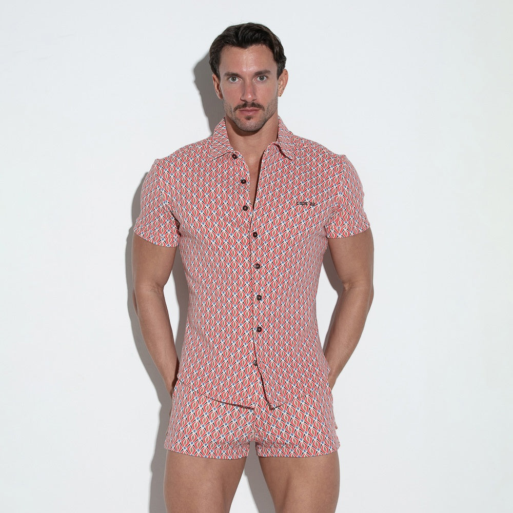 Camisa elástica slim fit coral